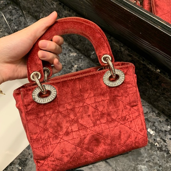 ❌SOLD ❌vintage Dior lady Dior red velour mini bag - Picture 3 of 15